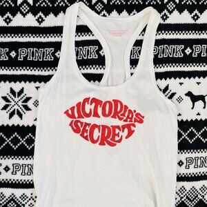 Vintage Y2K McBling White Victoria’s Secret Graphic Racerback Tank Top